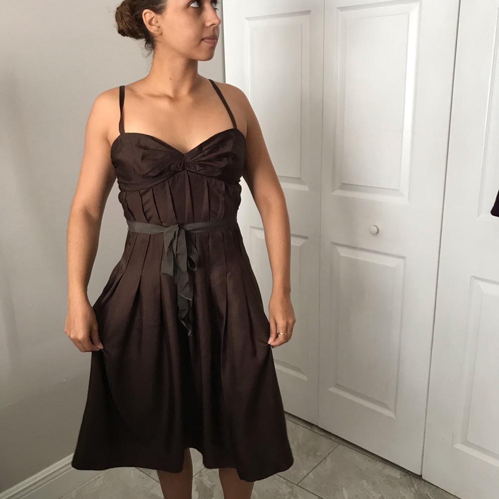 BCBGMAXAZRIA Women Formal Brown Silk Midi Dress | 4